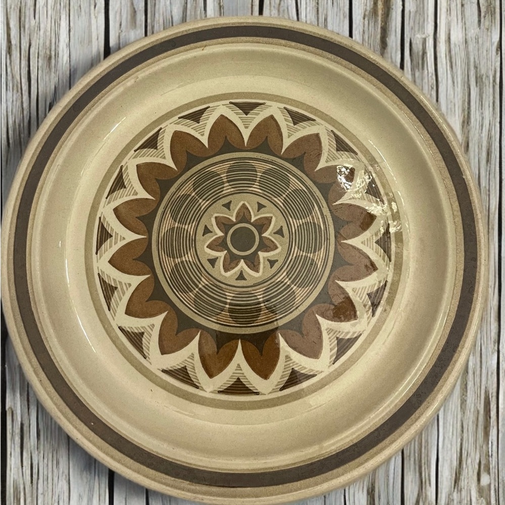 7 Vintage Brown and Cream Dinner Plates